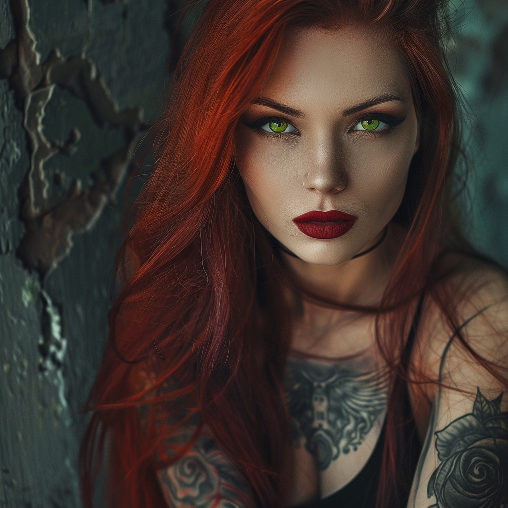 Female vampire with red hair and green eyes