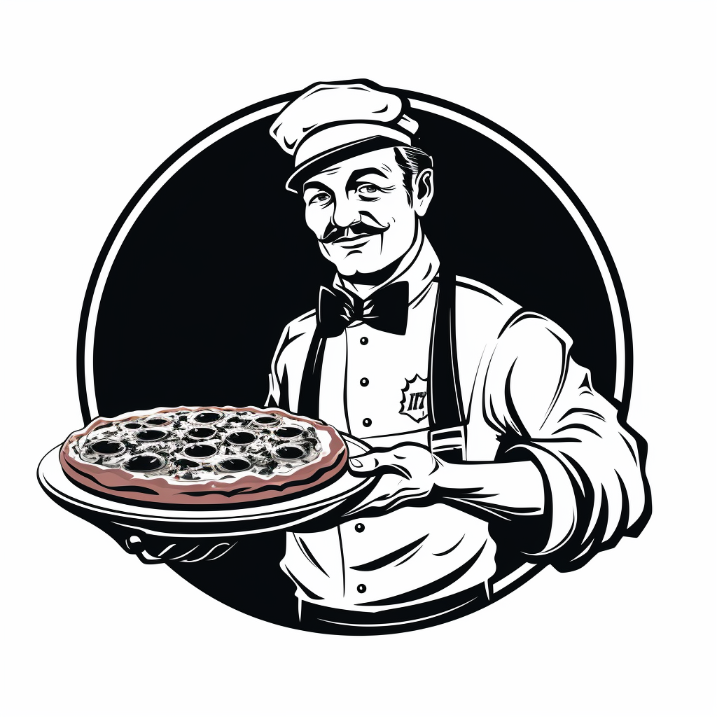 Gangster chef holding pizza cartoon