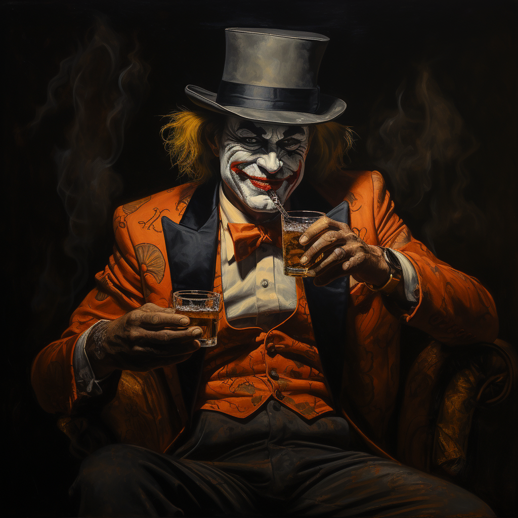 Gangster Clown Smoking Cigar Whiskey Shot