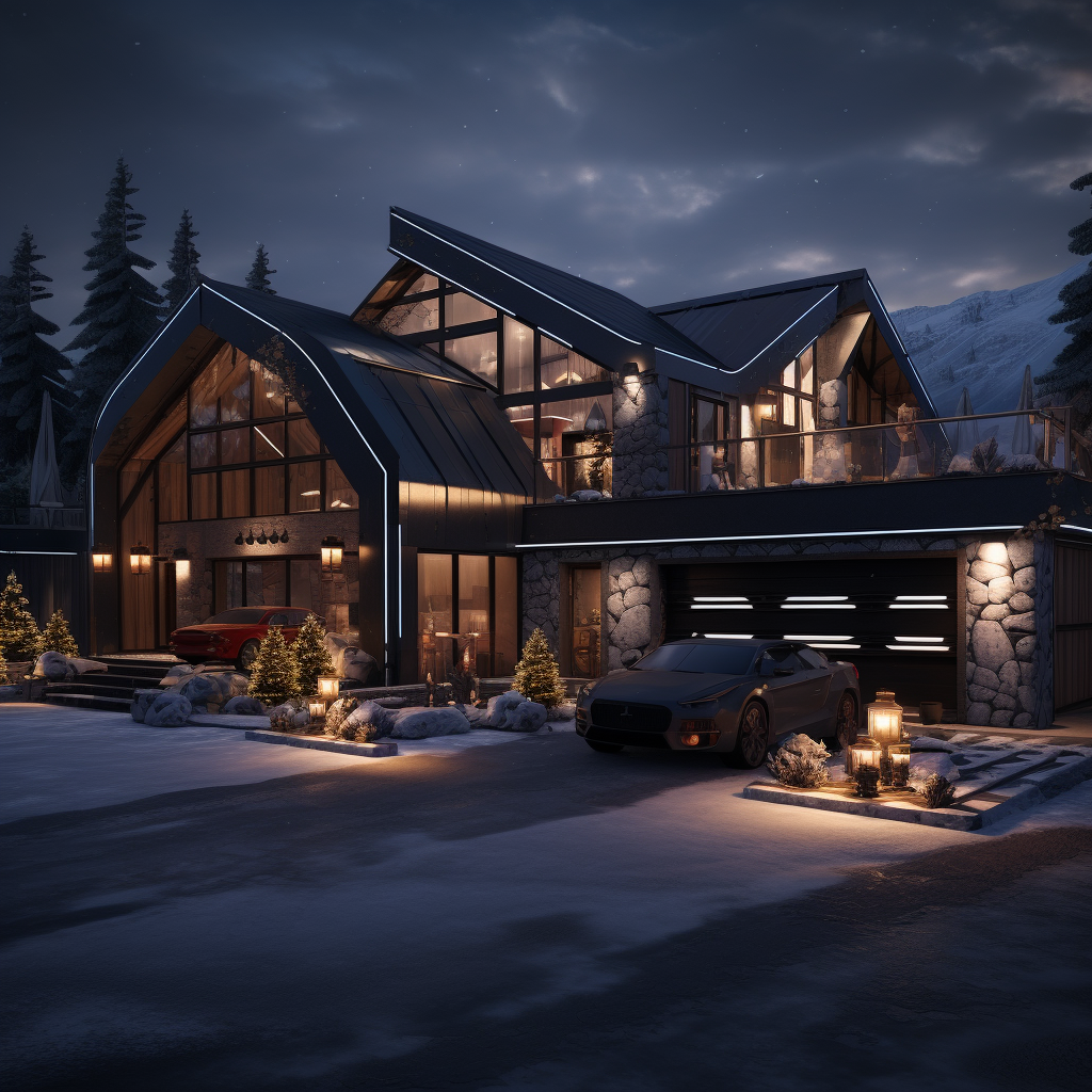 Luxury chalet garage with Iron Man design