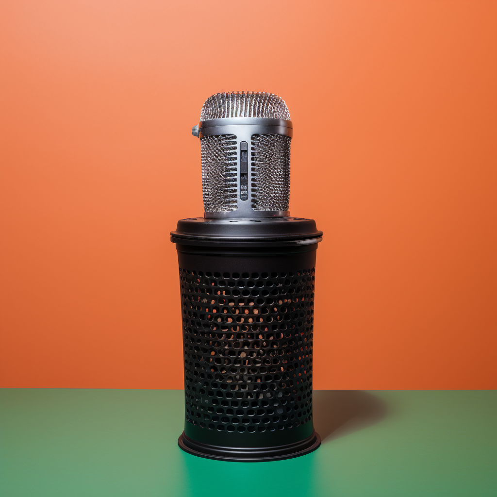 Garbage can next to microphone