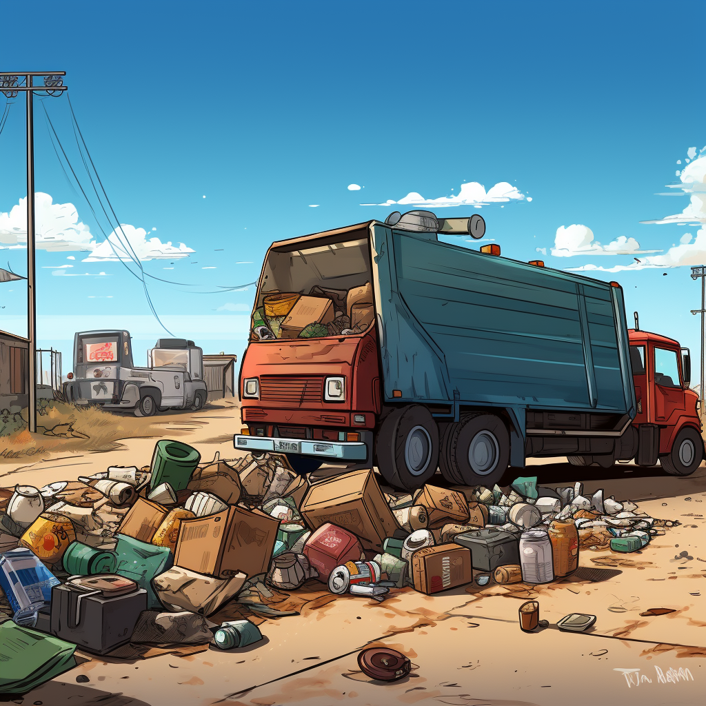 Scene with Garbage Piles - Donations, Recyclables, and Landfill Items