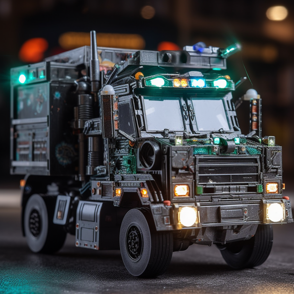 Garbage truck with flashing lights