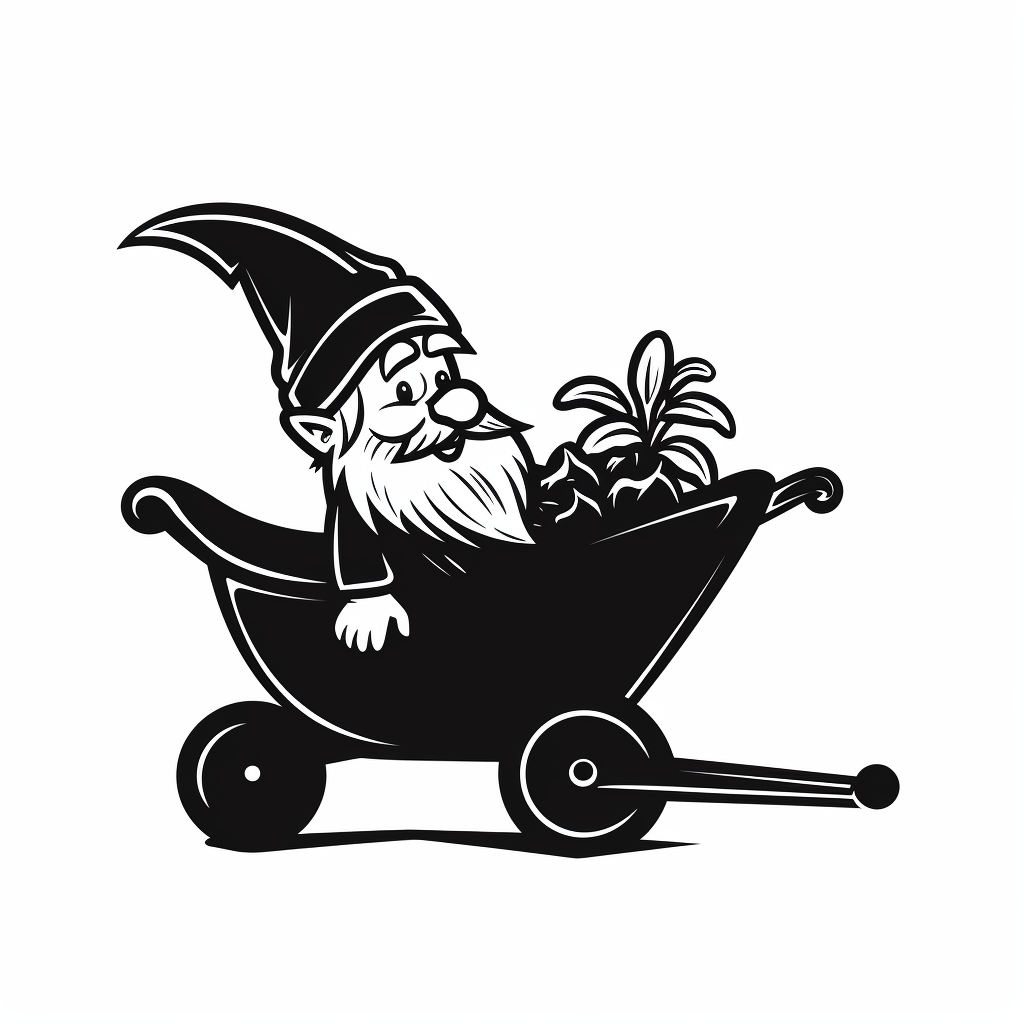 Simple garden gnome with wheelbarrow