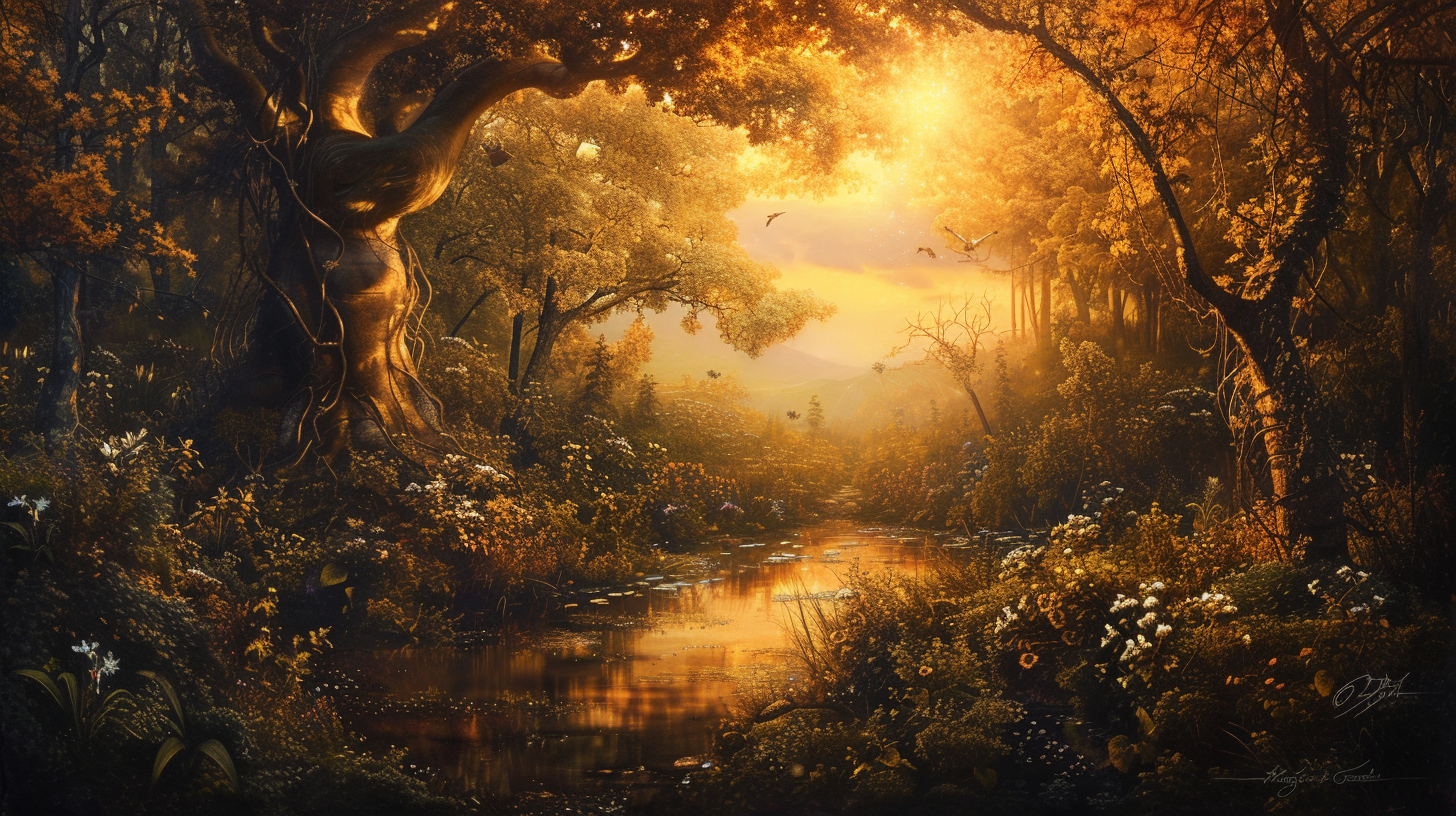 Garden of Eden Painting with Ambient Lighting