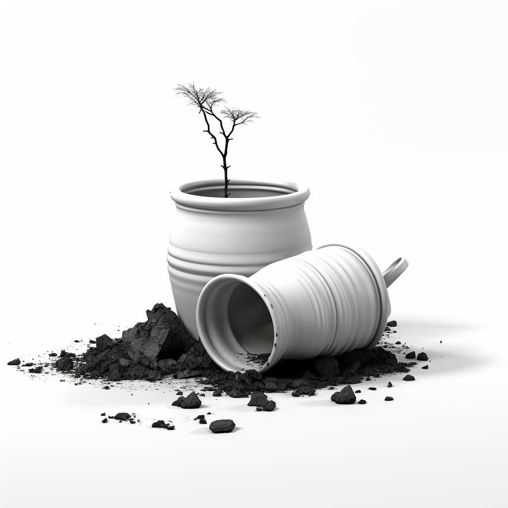 Garden pot with spilled soil illustration