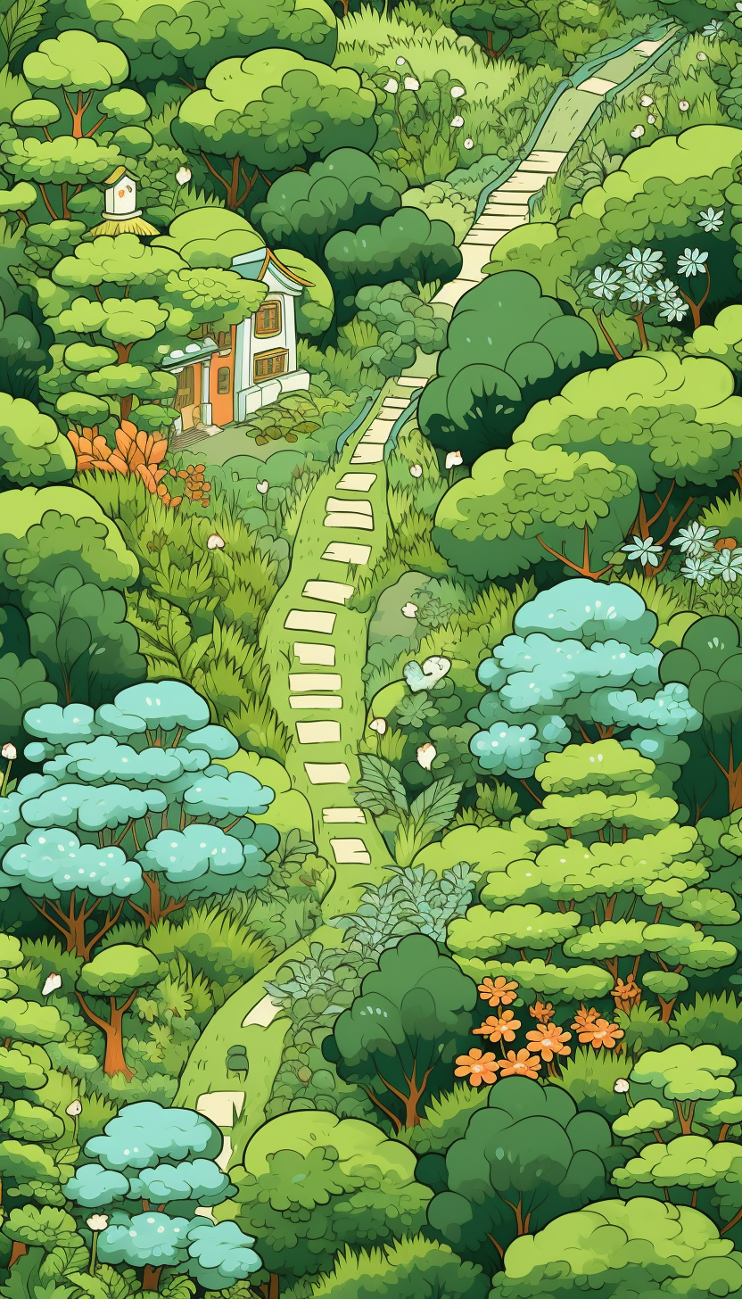 Serene garden scene in Miyazaki style