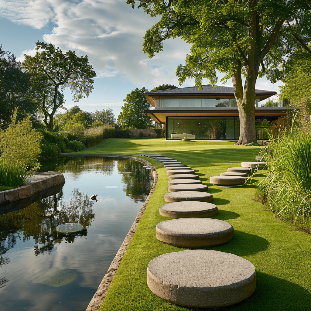 Stepping stones in modern garden