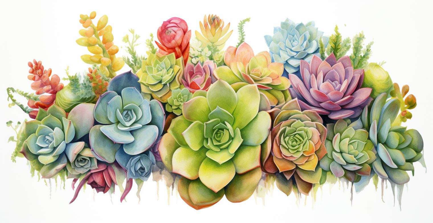 Colorful succulents in watercolor painting