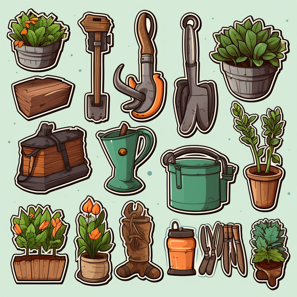 Stickers of garden tools