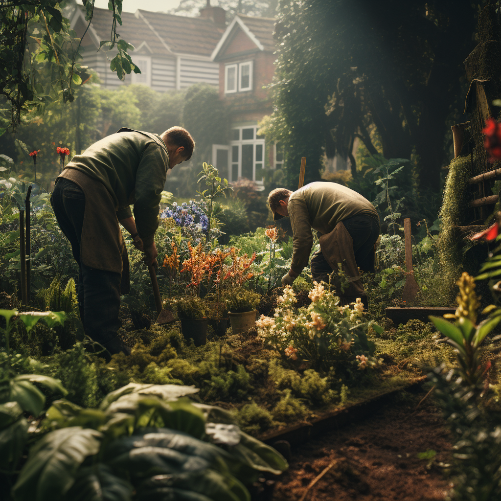 Two people working in a garden