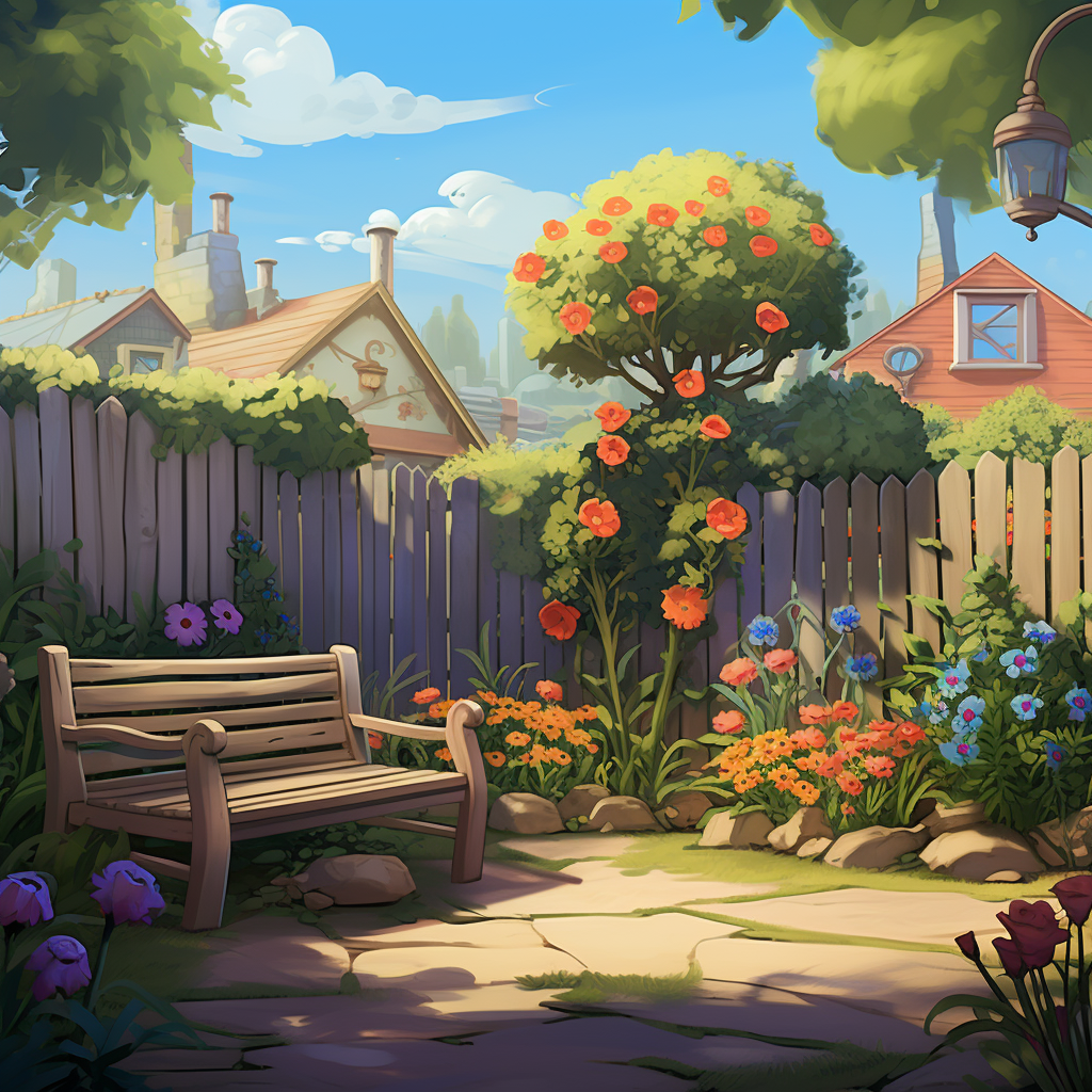 Colorful garden backdrop for children's book illustration