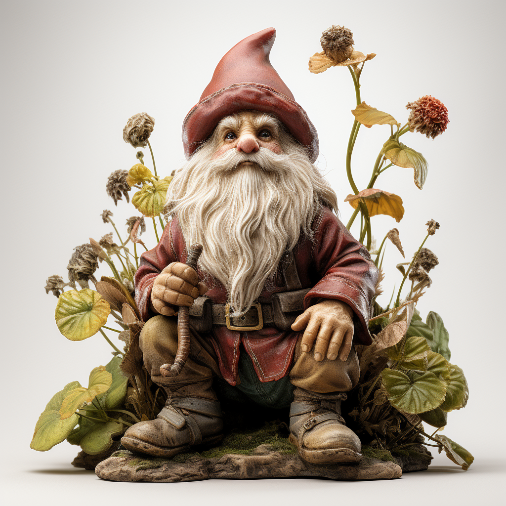 Garden Female Gnome Interrogative White Background Realistic