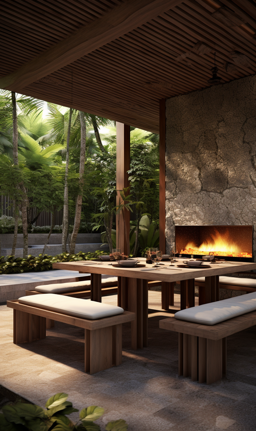 Exterior Dining Space with Fire Pit