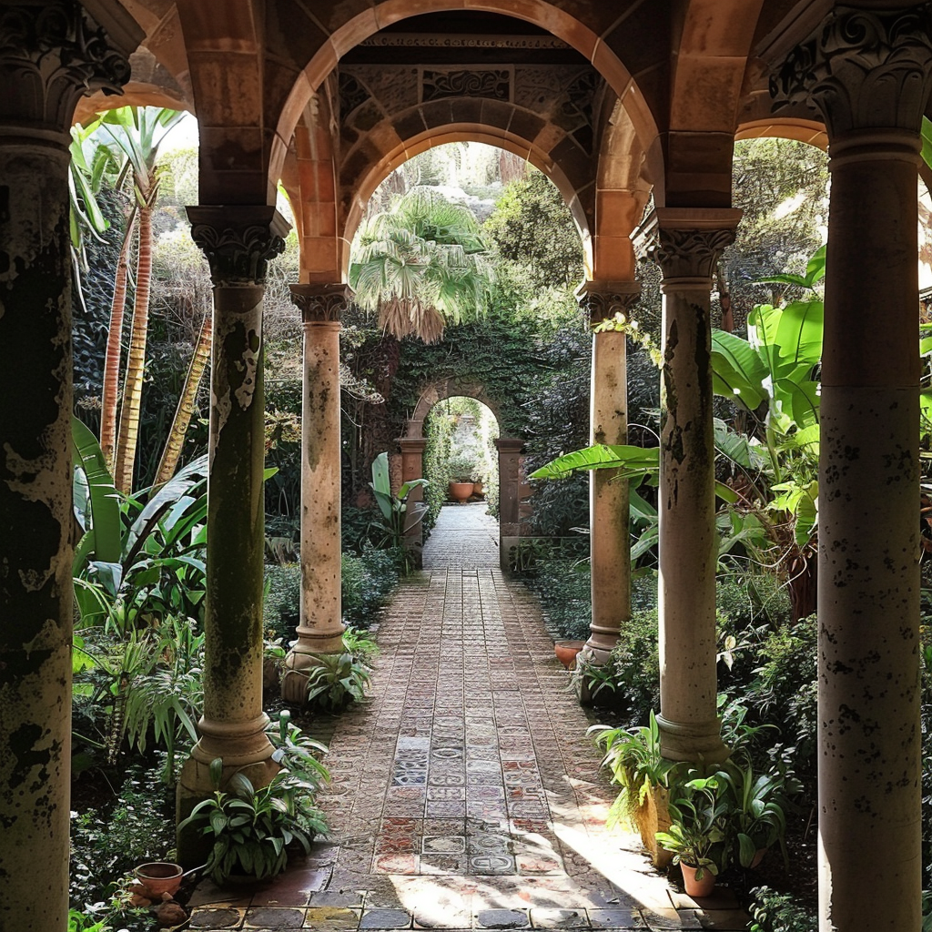 Romanesque Garden with Greenhouse