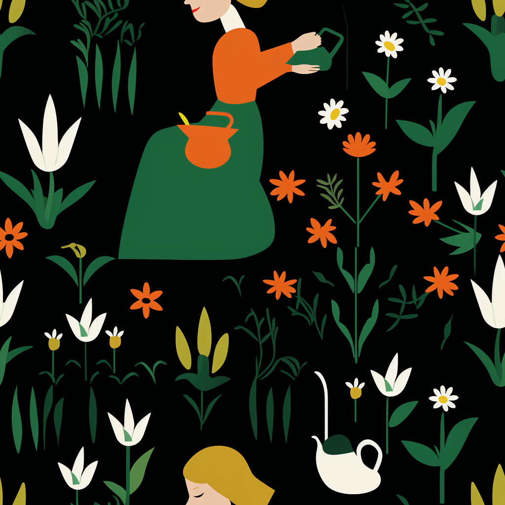 Gardener talking to child, Mary Blair