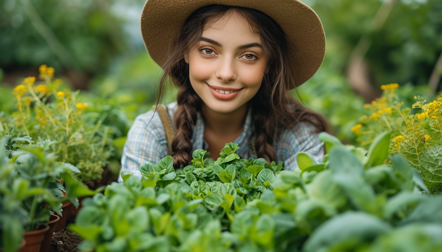 Gardener Tending Plants in Field