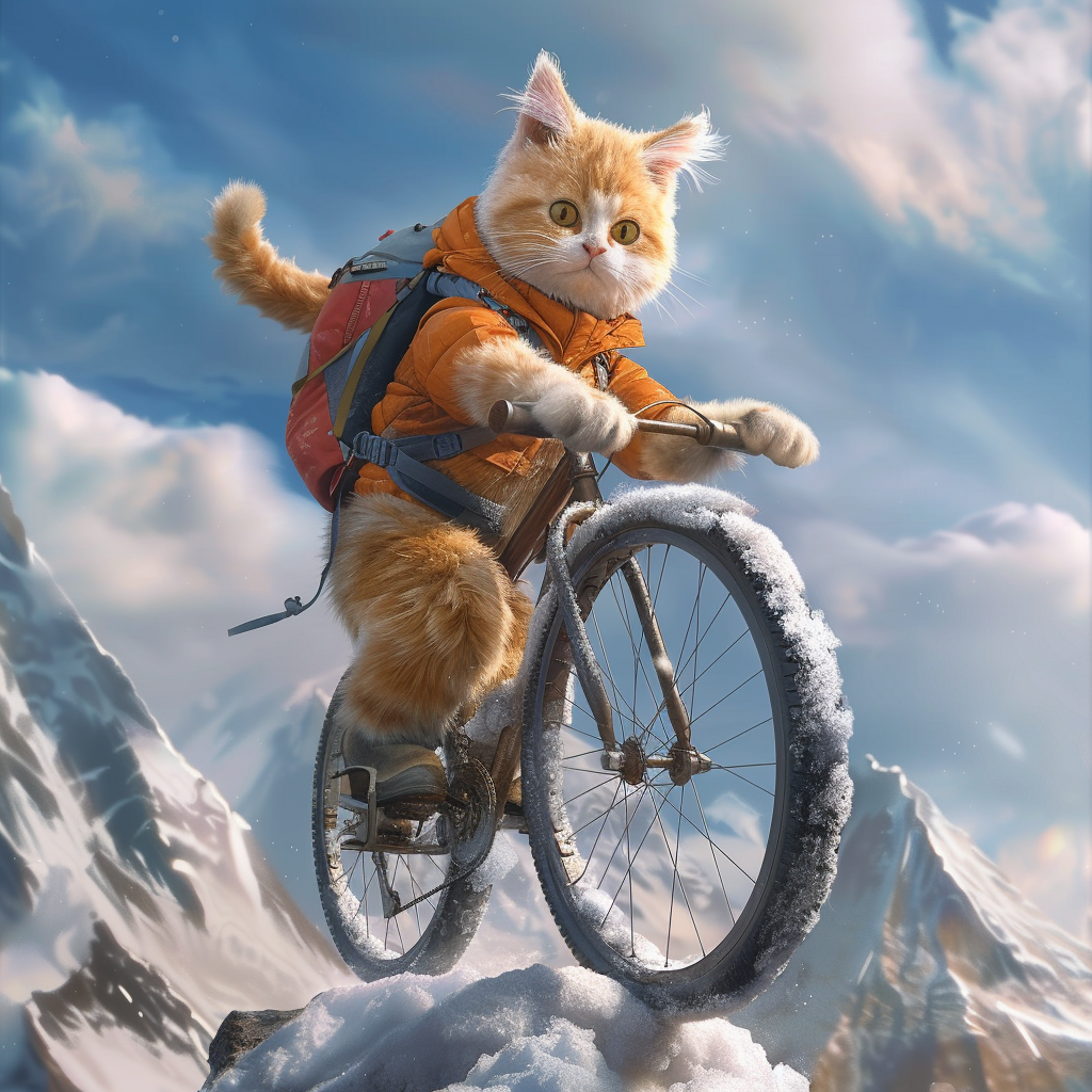 Garfield riding unicycle up Mount Everest