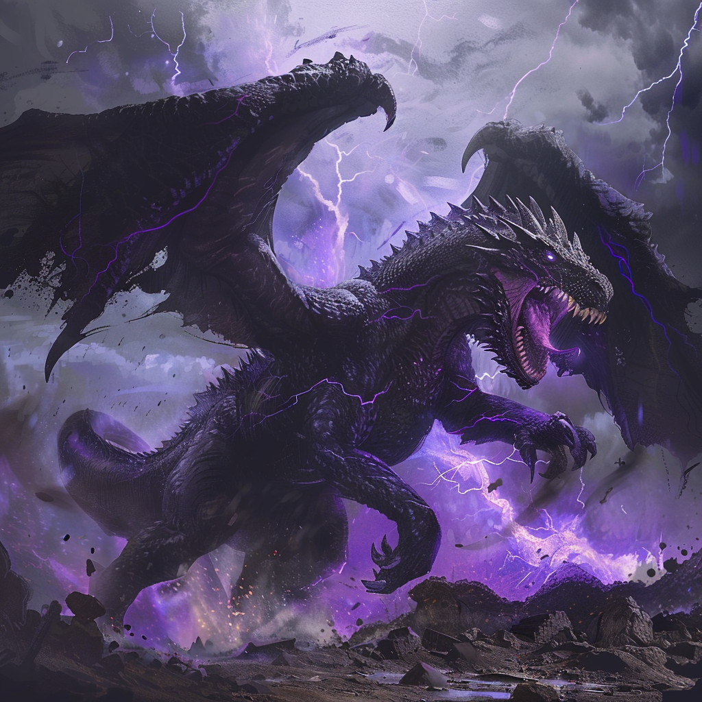 Scary Black Dragon with Purple Energy