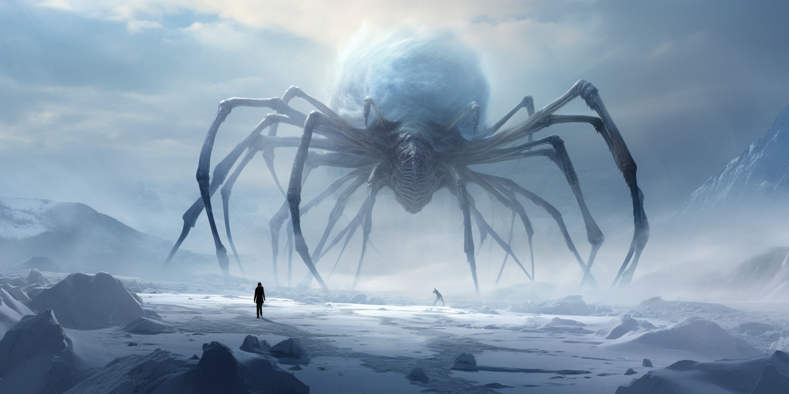 Massive Ice Spider Walking in Blizzard