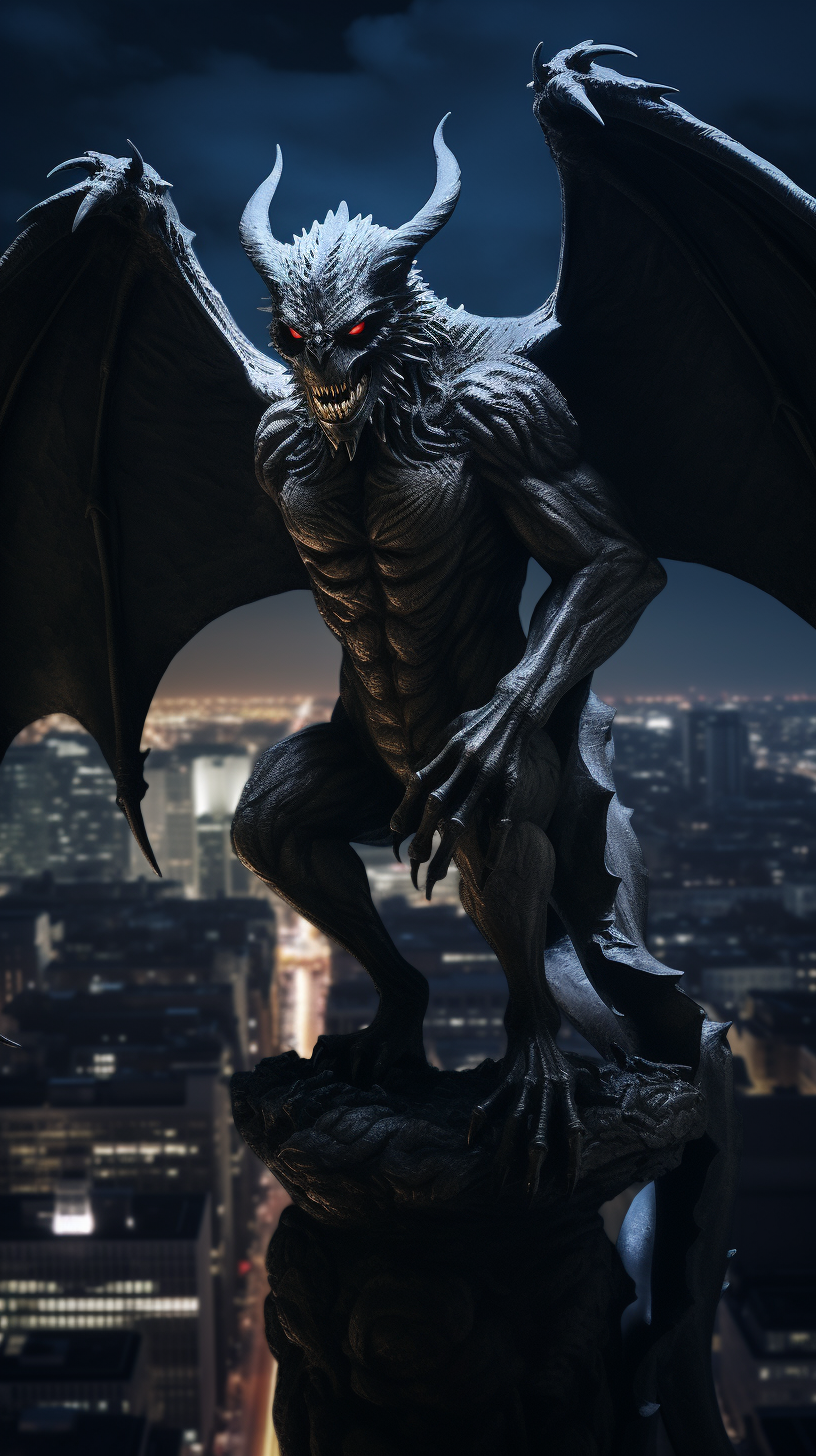 Realistic Gargoyle Statue on Skyscraper