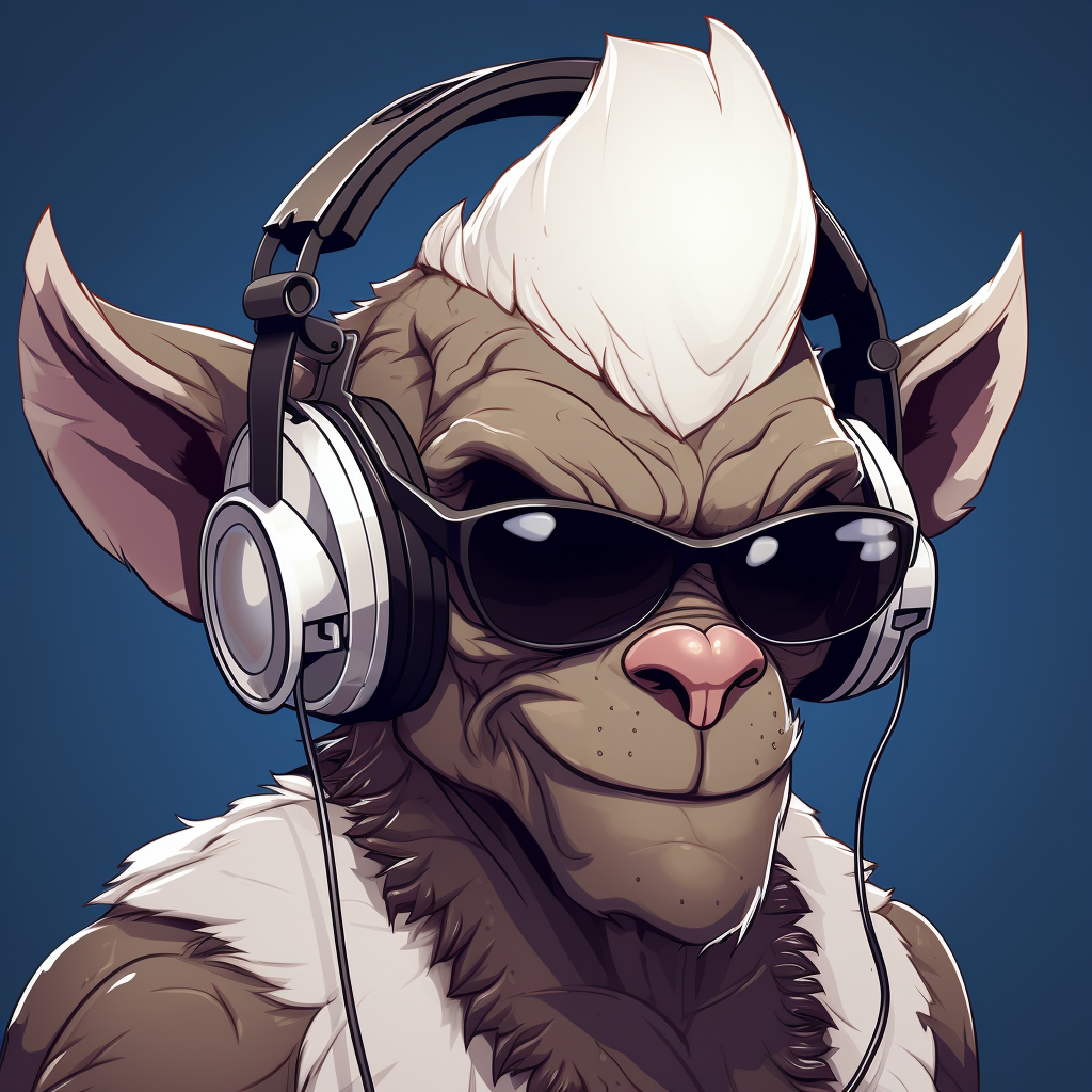 Cartoon gargoyle with stylish headphones and sunglasses