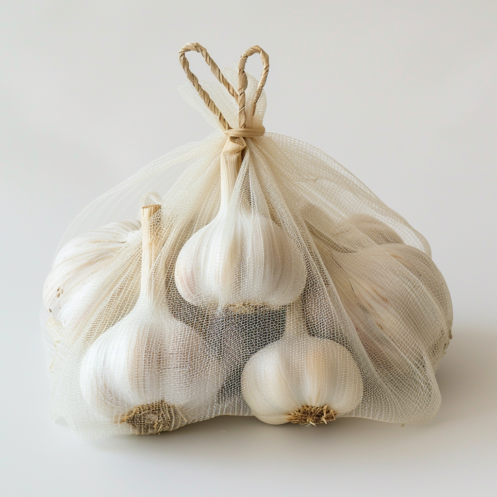 fresh garlic in mesh bag