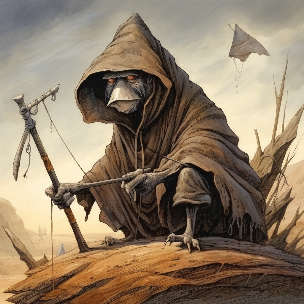 Humorous image of a robed man with a crossbow