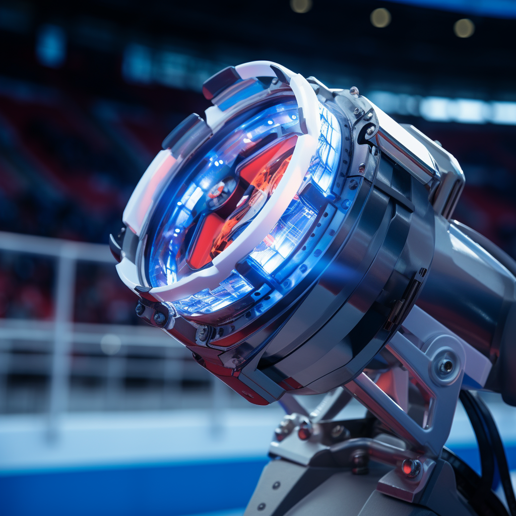 Close-up of Crossmotor's Gashandle Shining in Blue and Red Stadium Lights