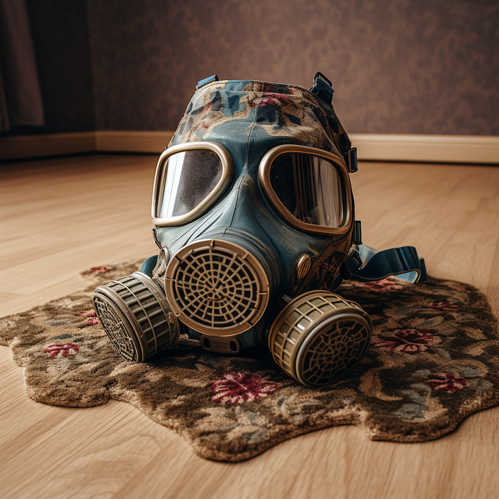 Vintage gas mask on carpet