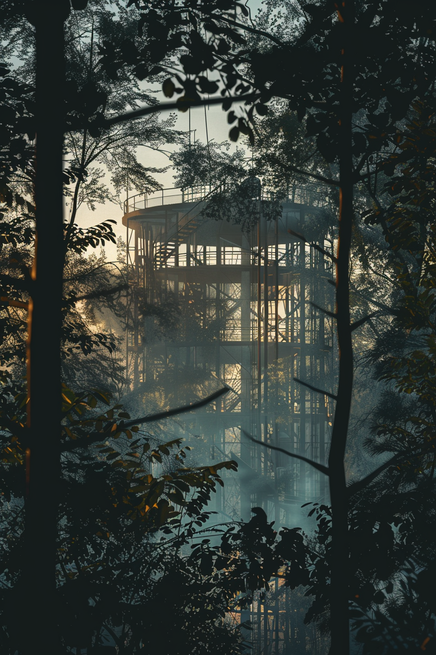 Gasometer in GTA style surrounded by trees