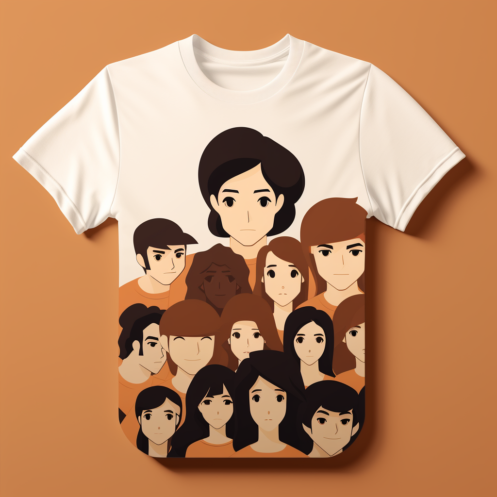 Minimalistic anime t-shirt design with people gathering