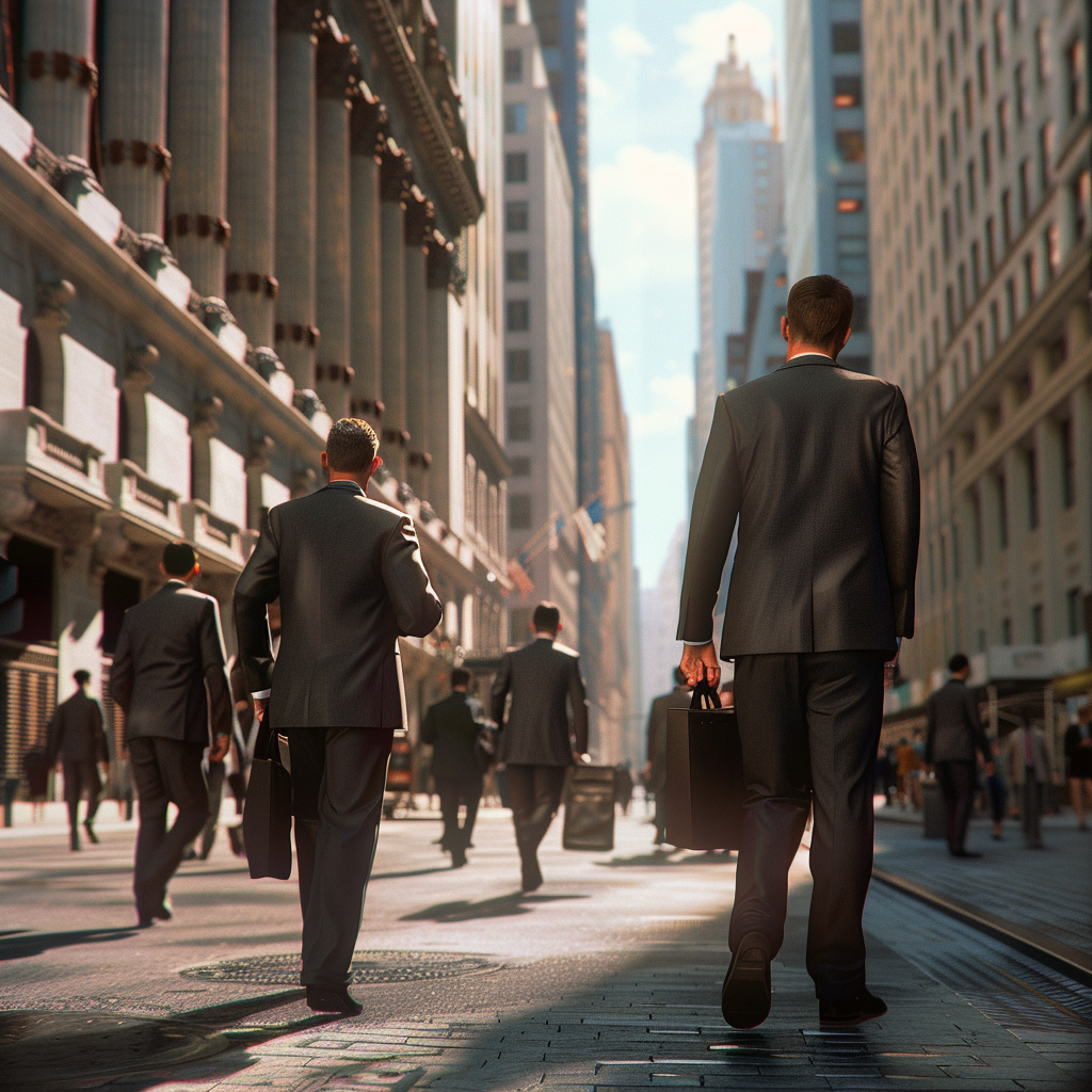 Professional Businessmen Gathering on Wall Street