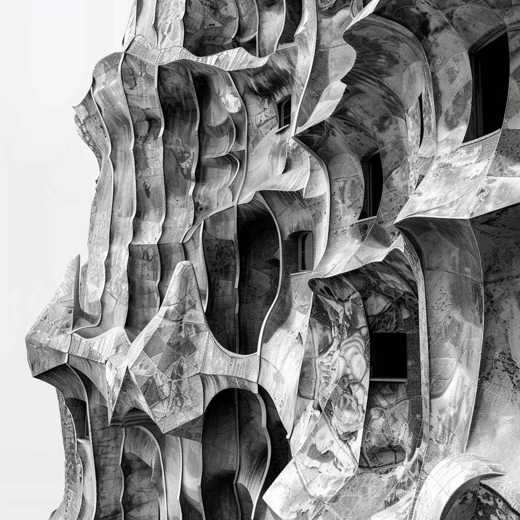 Realistic Gaudi Building in Monochrome