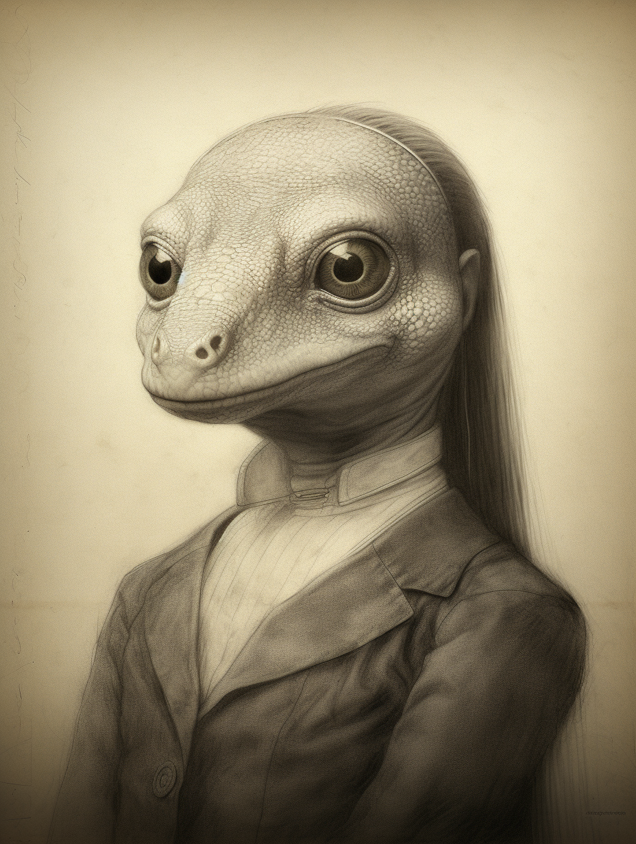 Gecko face sketch on Mona Lisa