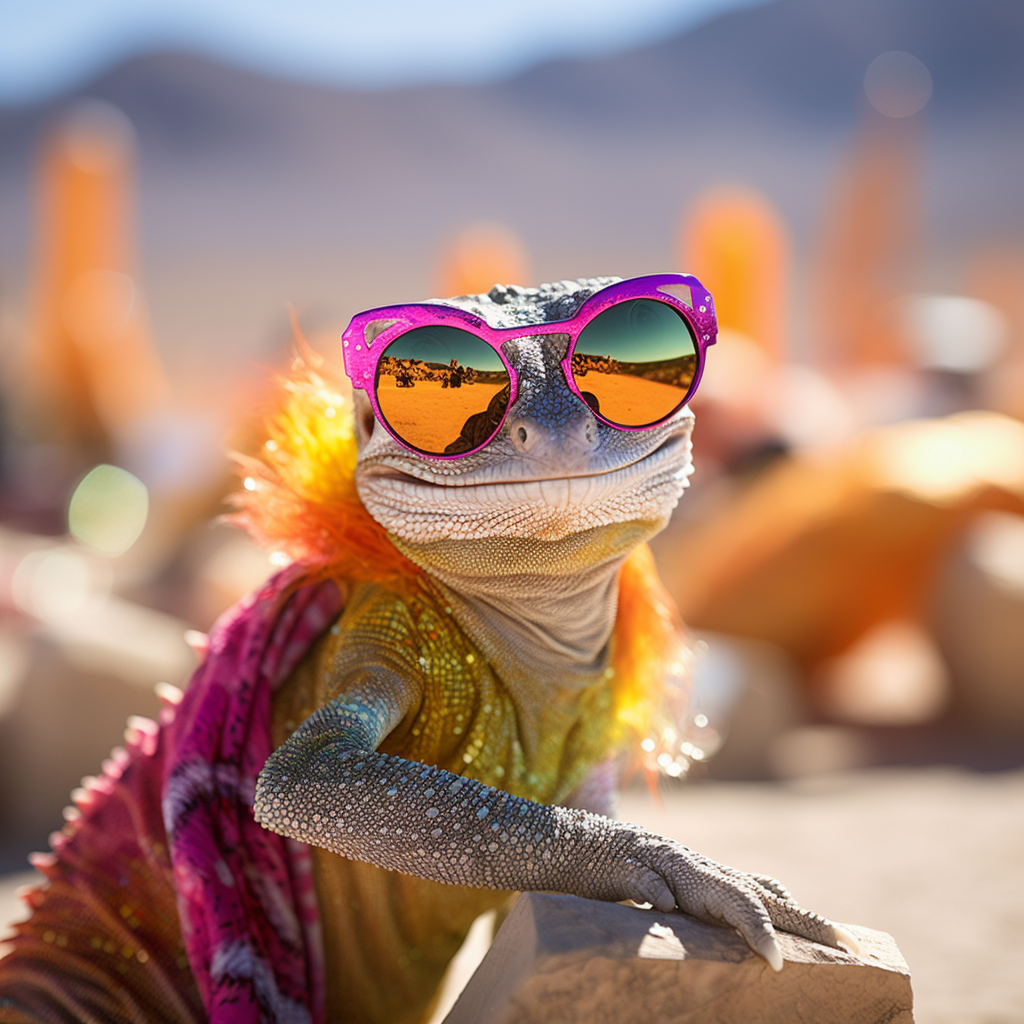 Gecko with Neon Sunglasses at Rave Festival