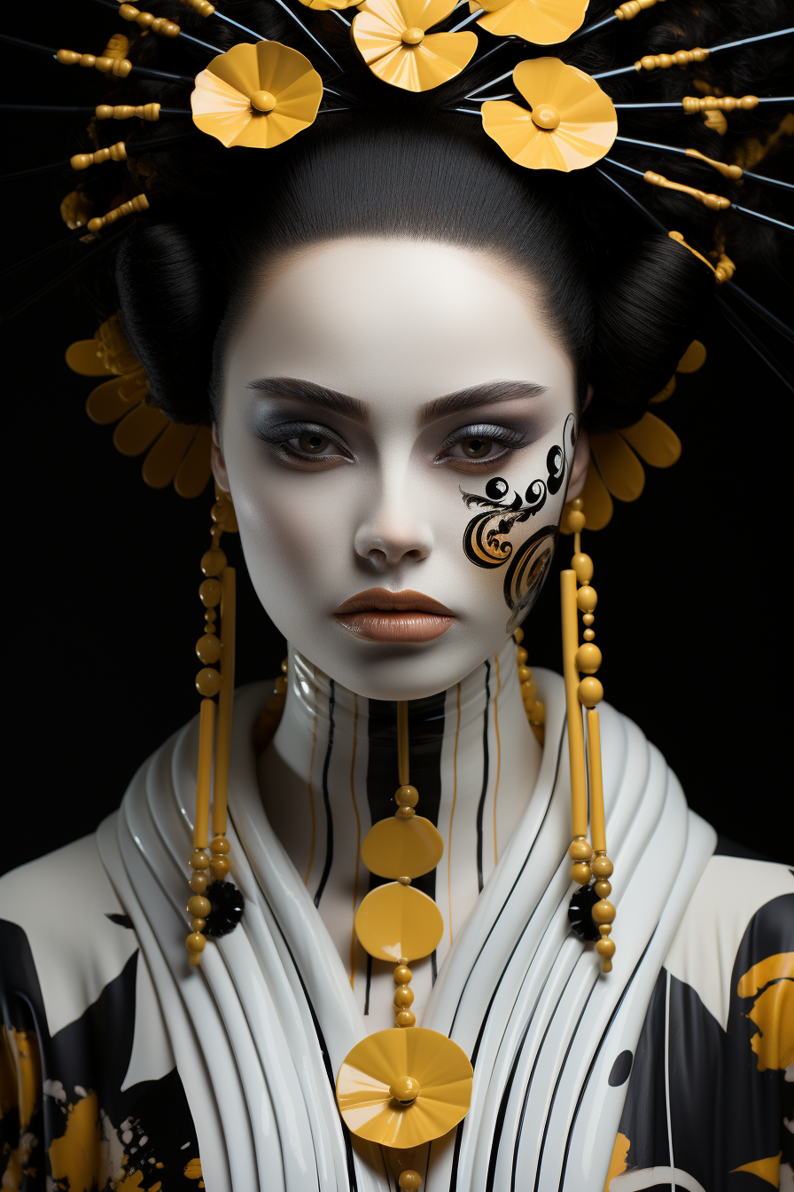 Geisha face with liquid morphing