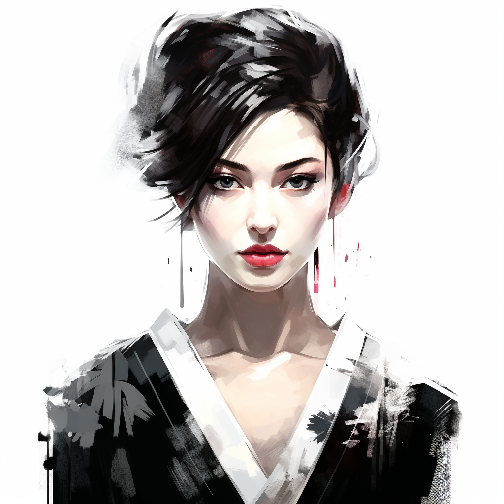 Geisha Woman Short Hair Mysterious Look