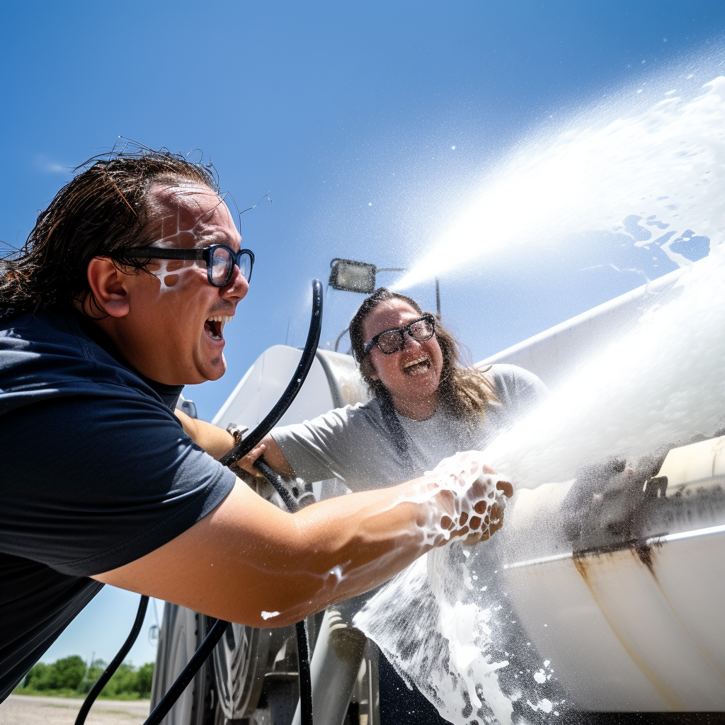 Firefighter using powerful gel sprayer