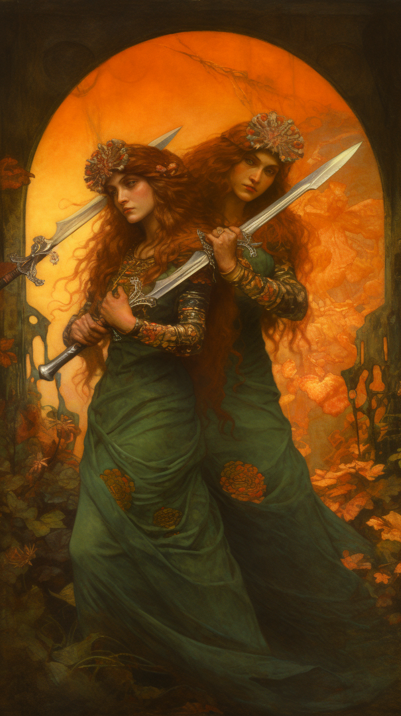 Beautiful Gemini Female Rogues Holding Daggers