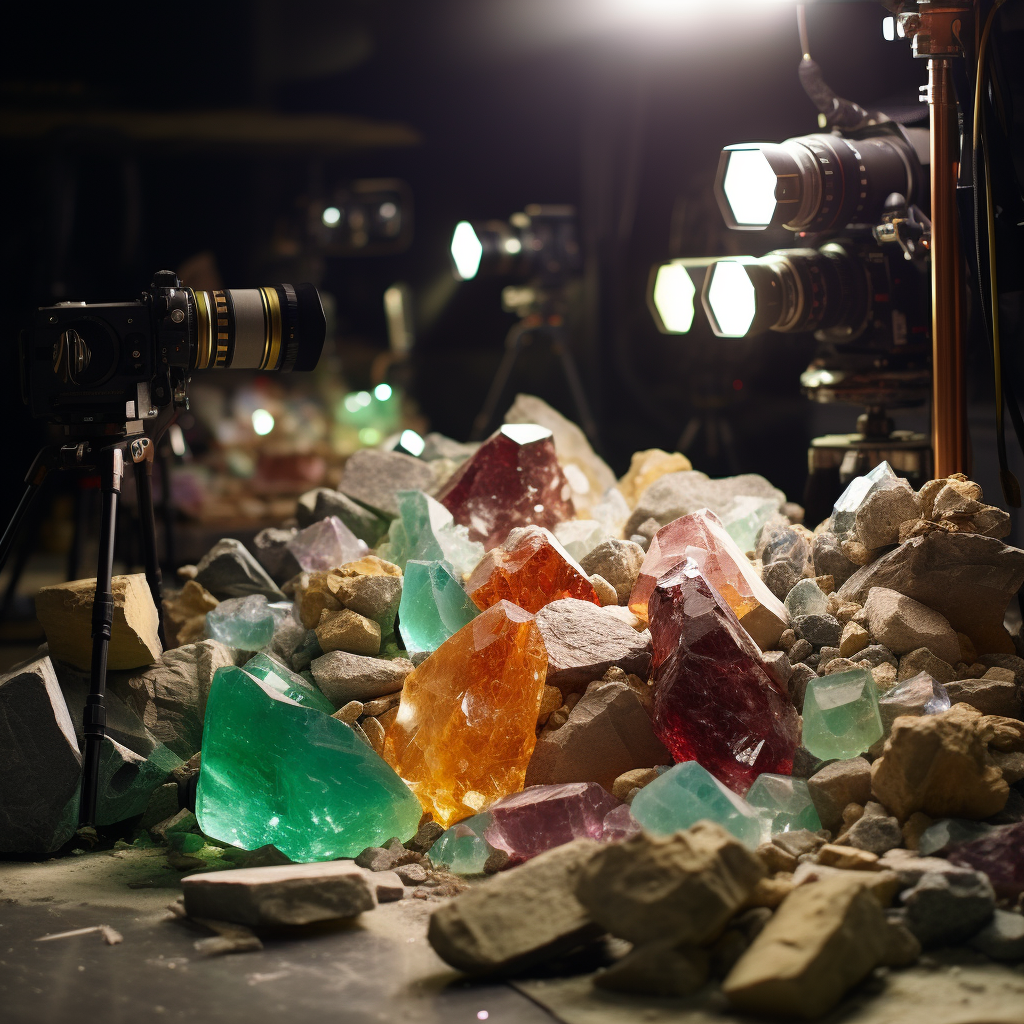 Raw gemstones being mined from rock