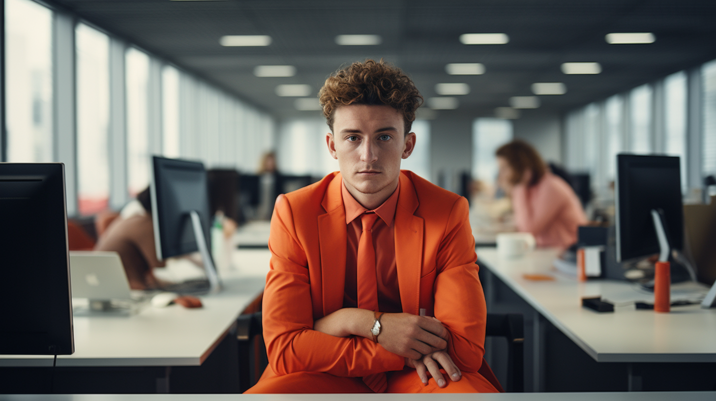 Gen Z man with edgy orange office attire