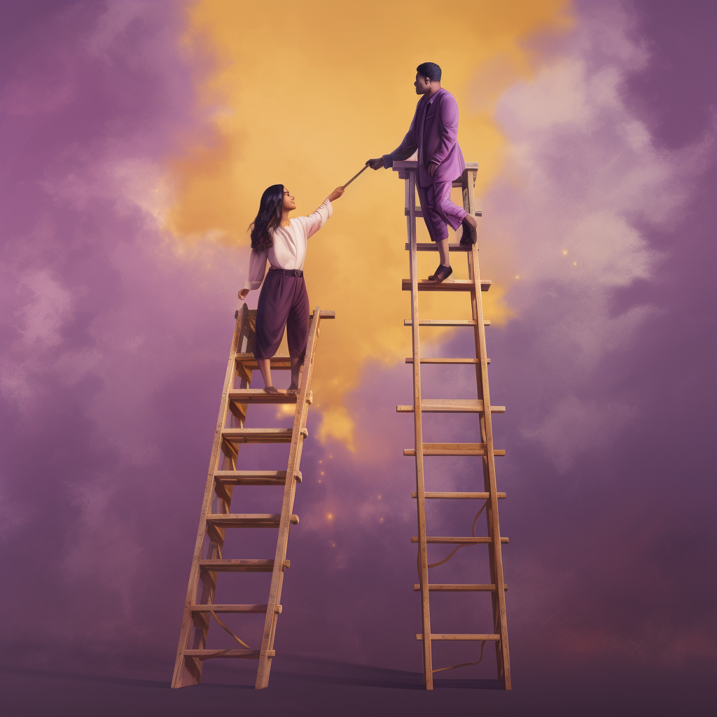 Gender Inequality Man Woman Climbing Ladder