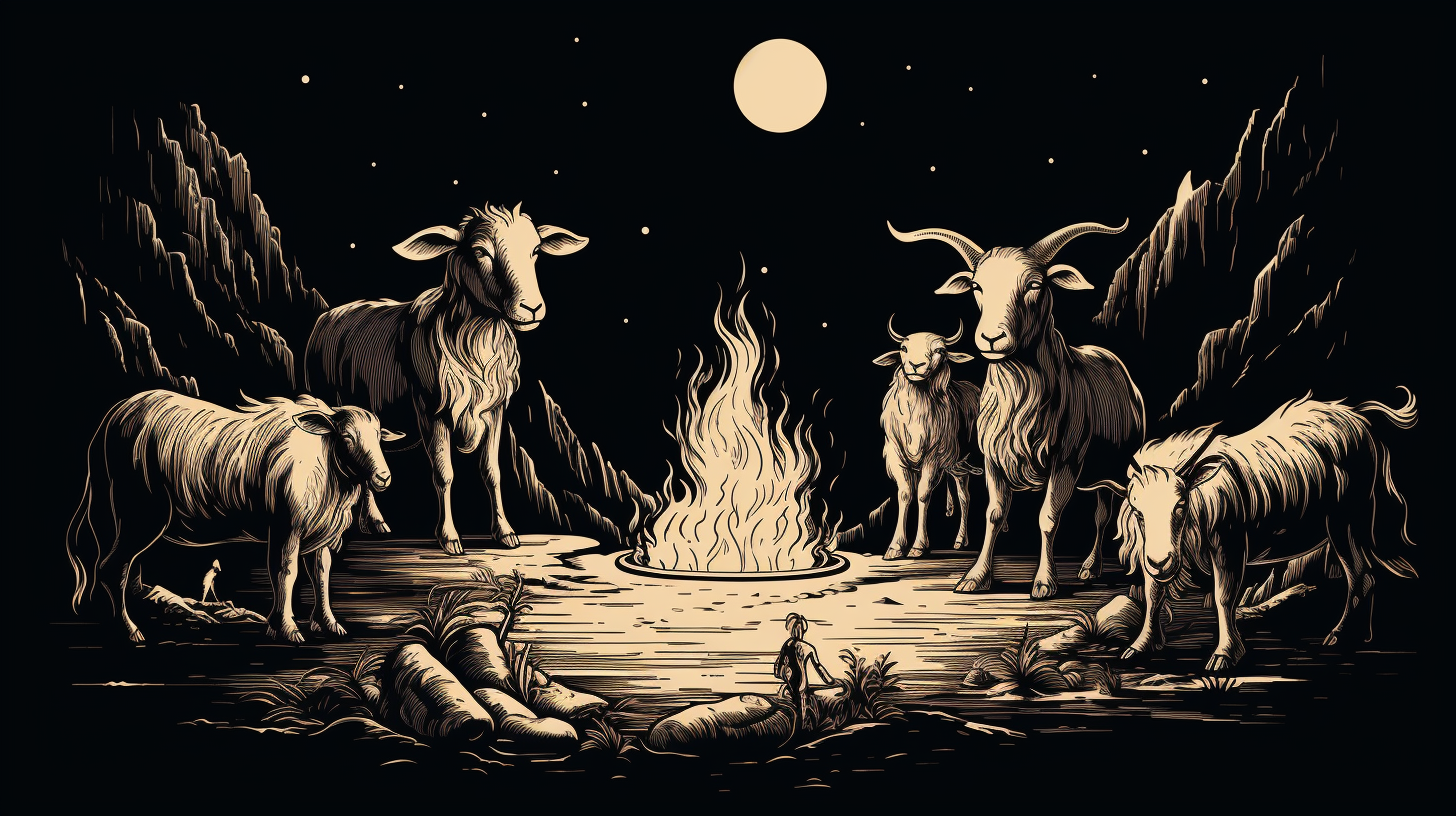 Scene from Genesis 15 with cow, goat, and ram