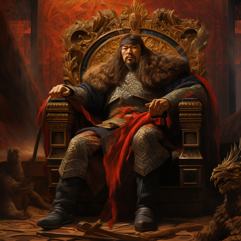 Genghis Khan sitting on a throne