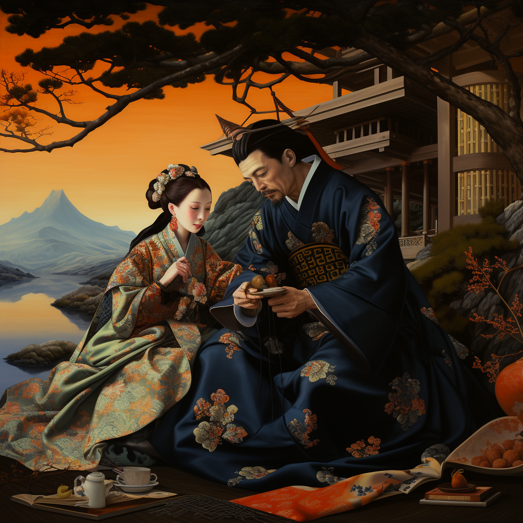 Renaissance oil painting of Genji Tale