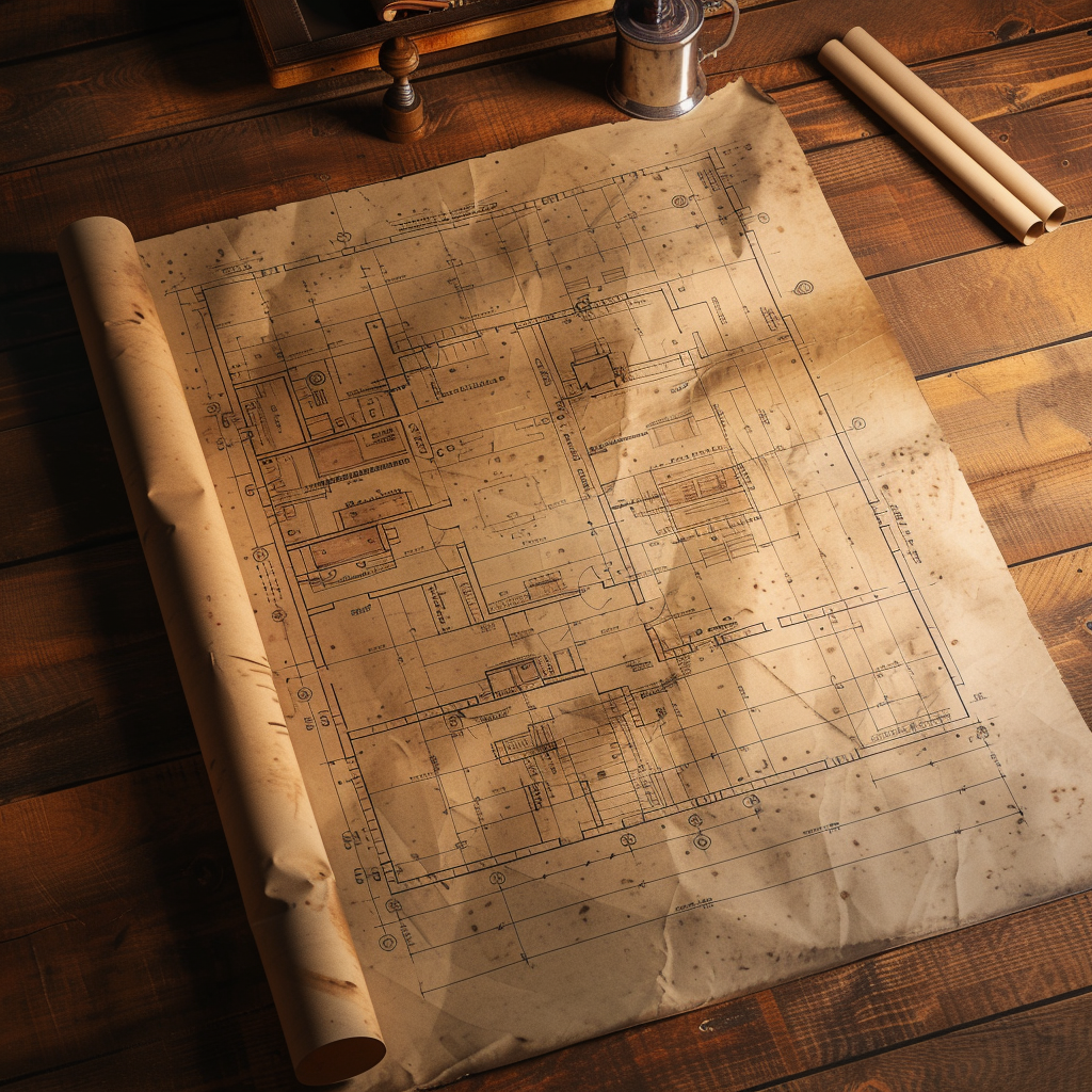 Genshin Character Blueprint Interior on Wooden Table