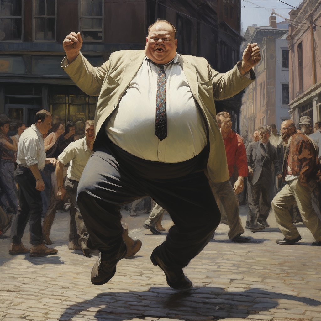 Large man gracefully dancing on the street