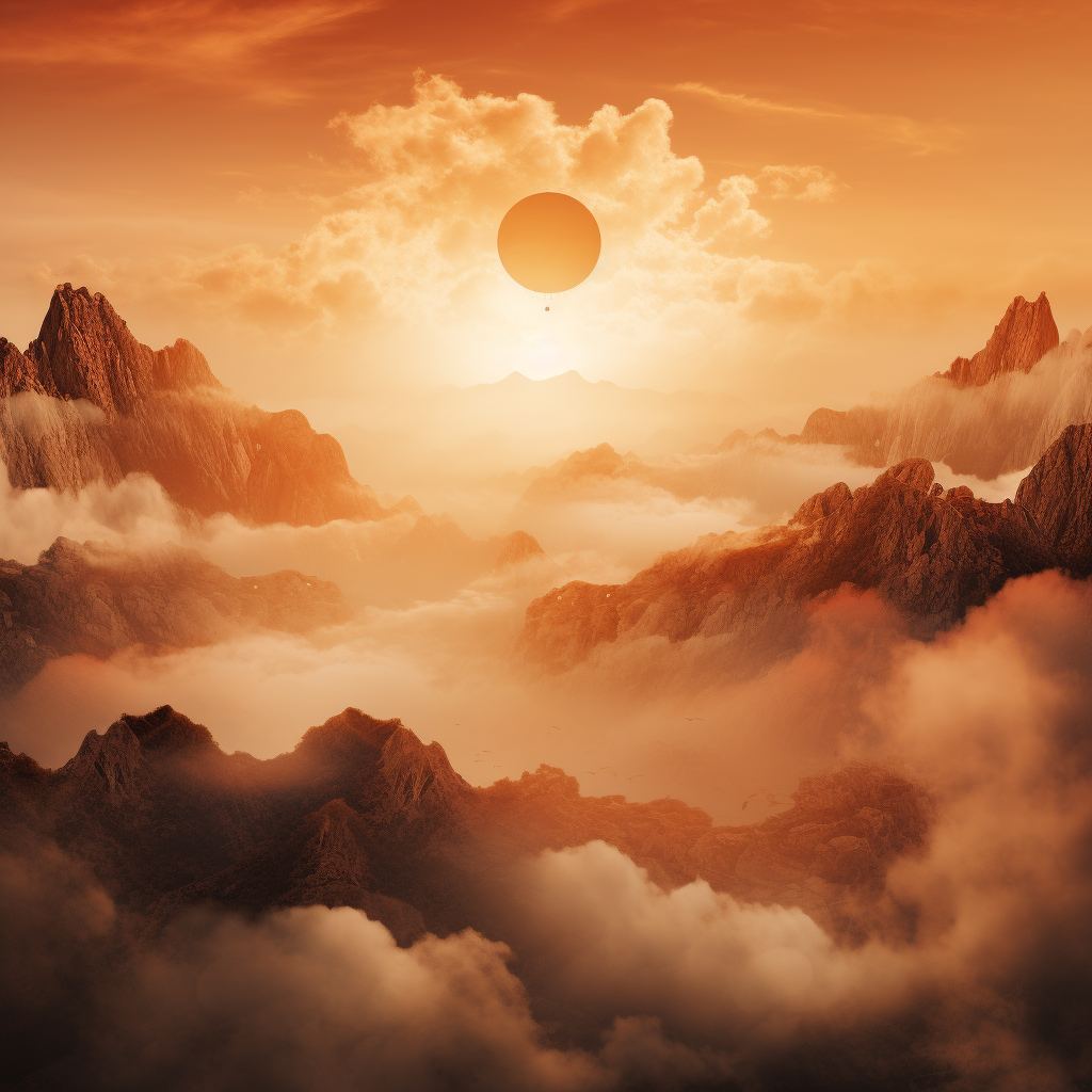 Dreamy sun over mountain scenery