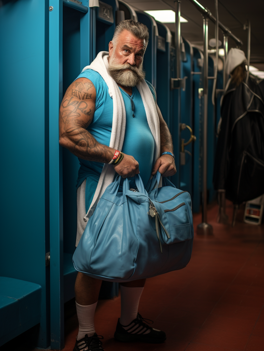 Strong Elderly Man with Muscular Build in Locker Room